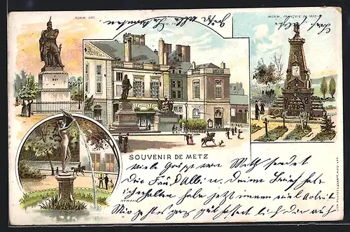 Lithographie Metz, Monument Ney, Monument Francais de 1870, Nymphe