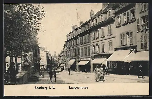 AK Saarburg i. L., Langestrasse mit Geschäften