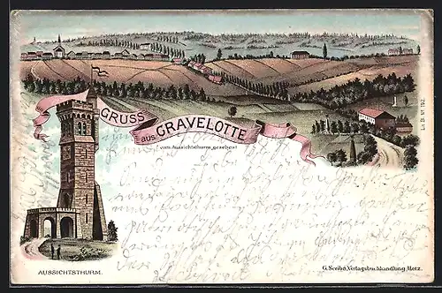 Lithographie Gravelotte, Gesamtansicht, Aussichtsturm