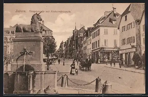 AK Zabern, Hauptstrasse mit Einhornbrunnen