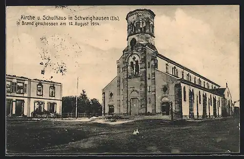 AK Schweighausen /Els., Kirche und Schulhaus