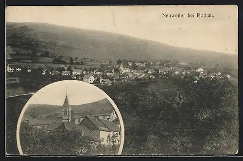 AK Neuweiler bei Rothau, Ortspartie mit Kirchturm, Gesamtansicht
