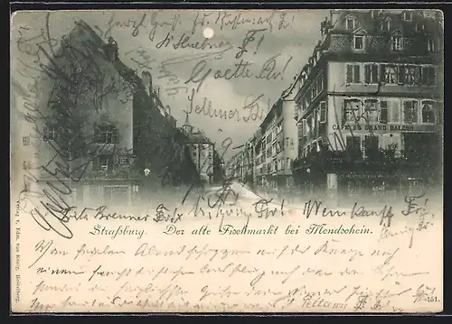 AK Strassburg, Alter Fischmarkt bei Mondschein