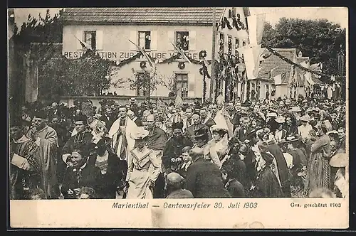 AK Marienthal, Centenarfeier 1903, Geistliche und Publikum vor Gasthaus Restauration zur Traube