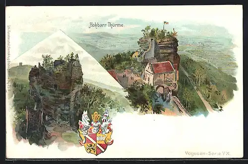 Lithographie Saverne, Hohbarr-Thürme, Wappen