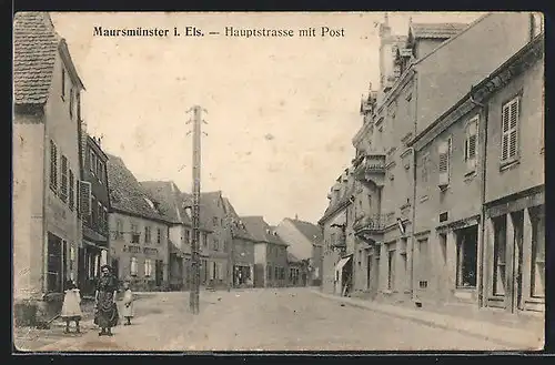 AK Mauermünster i. Els., Hauptstrasse mit Post
