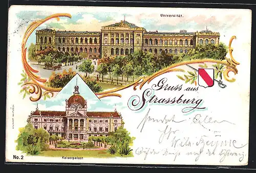 Lithographie Strassburg, Universität, Kaiserpalast
