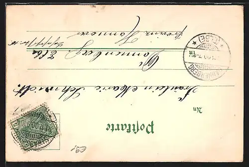 Lithographie Strassburg, Blick auf das Münster, Frau in Tracht