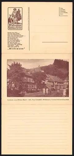 Klapp-AK Wildemann, Kurhotel Zum Wilden Mann, rückseitig Die Sage vom Wilden Mann