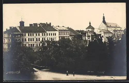 AK Jaromer, Ortsteilansicht mit Hotel Julis