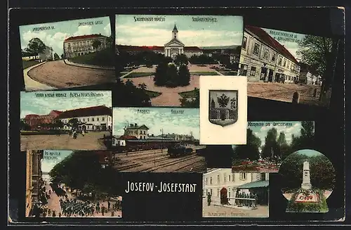 AK Josefstadt / Josefov / Jaromer, Jaromerer Gasse, Bahnhof, altes & neues Rathaus, Hauptwache