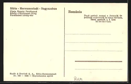 AK Sibiu, Piata Regele Ferdinand