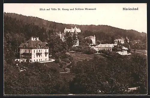 AK Marienbad, Blick auf Villa St. Georg und Schloss Miramonti