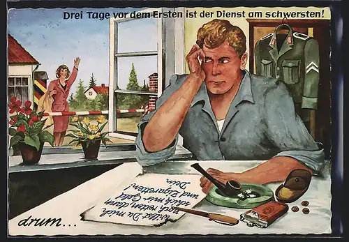 AK Drei Tage vor dem Ersten..., Soldat der Bundeswehr sitzt am Tisch