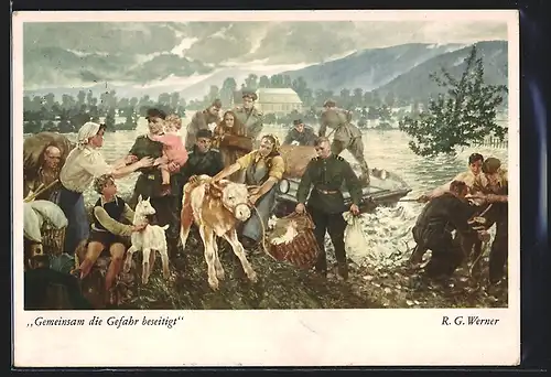 Künstler-AK Gemeinsan die Gefahr beseitigt!