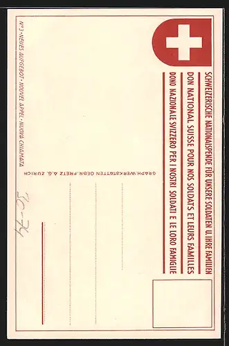 Künstler-AK Soldat vor dem Aufbruch mit Frau und Kindern, schweizer Nationalspende