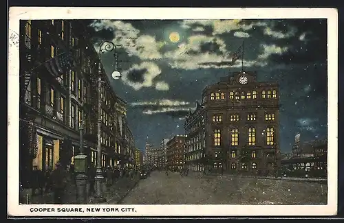 AK New York, NY, Cooper Square at night