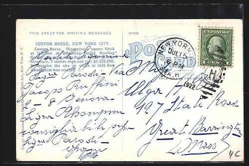 AK New York, NY, View of the Custom House