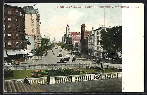 AK Washington D. C., Strassenbahnen auf der Pennsylvania Avenue from U. S. Treasury