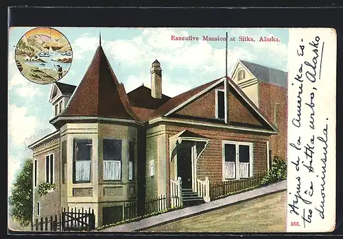 AK Sitka, AK, Executive Mansion, lithographic scene of paradisical Alaska