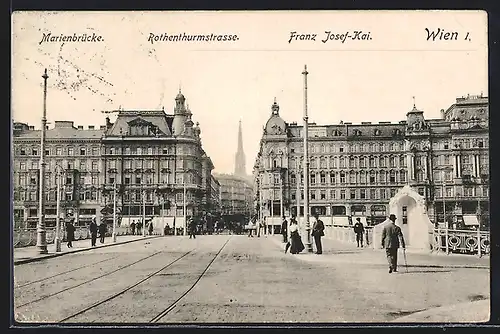AK Wien, Franz-Josefs-Kai, mit Rothenthurmstrasse und Marienbrücke