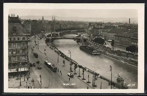 AK Wien, Blick auf den Kai, Strassenbahn