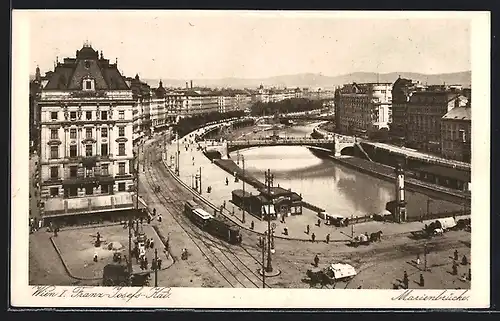 AK Wien, Franz-Josefs-Kai mit Marienbrücke und Strassenbahn