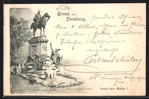 Künstler-AK Duisburg, Denkmal Kaiser Wilhelms I.