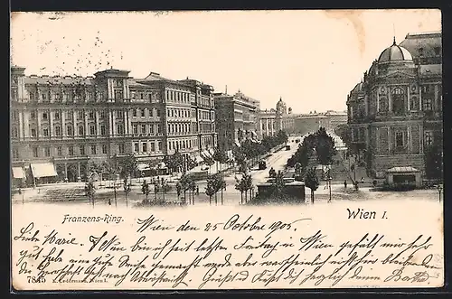 AK Wien, Franzens-Ring mit zufahrenden Strassenbahnen