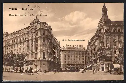 AK Wien, Stubenring mit dem Haus der Handels- und Gewerbe-Kammer, K. k. Postsparkassenamt