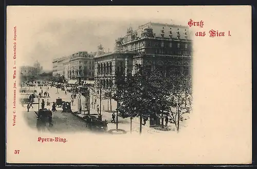 AK Wien, belebte Szene am Opern-Ring