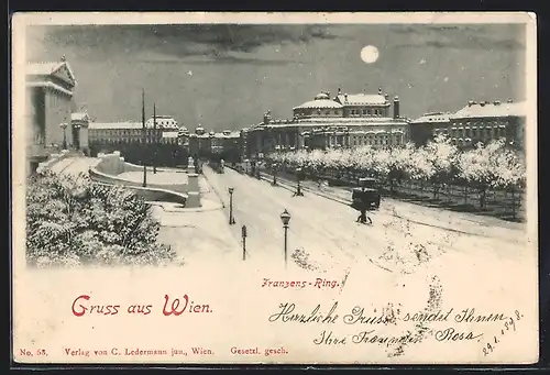 AK Wien, Franzens-Ring im Winter bei Vollmond