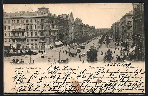 AK Wien, der Schottenring mit dem Hotel de France