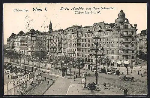AK Wien, Stubenring, N.-Oe. Handels- und Gewerbekammer, Stubenring 8 und 10, Strassenbahn