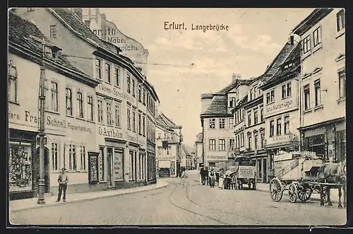 AK Erfurt, Strasse Langebrücke mit Geschäften