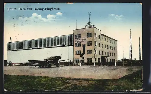 AK Erfurt, Hermann Göring-Flughafen mit Flugzeug