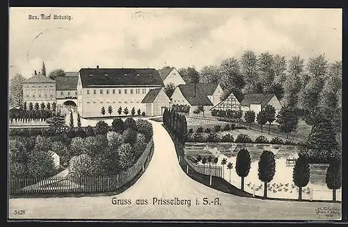 Künstler-AK Prisselberg i. S.-A., Weg zum Gasthaus von Kurt Bräunig