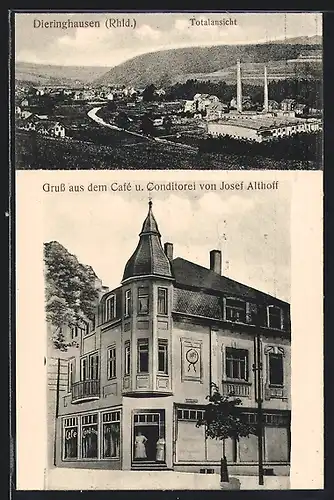 AK Dieringhausen, Cafe und Konditorei von Josef Althoff, Totalansicht