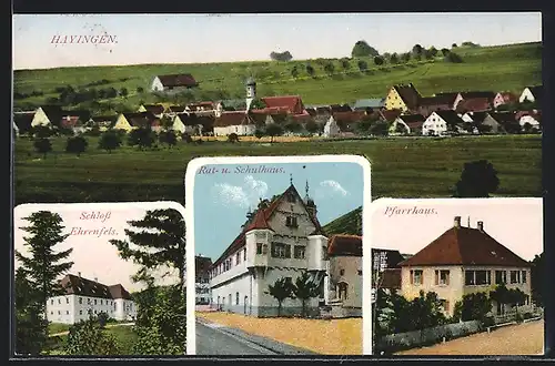 AK Hayingen, Ansichten Pfarrhaus, Rat- und Schulhaus, Schloss Ehrenfels