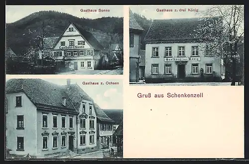 AK Schenkenzell, Gasthaus Sonne, Gasthaus z. drei König, Gasthaus z. Ochsen