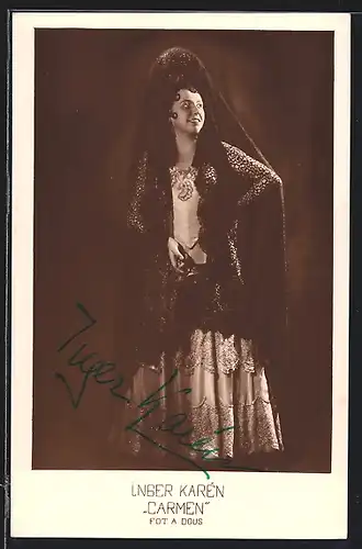 AK Opernsängerin Inger Karén als Carmen, mit original Autograph