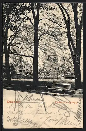 AK Düsseldorf, Synagoge mit Kreishaus