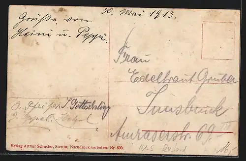 AK Passagierschiff S.S. Hertha auf See, Fahne