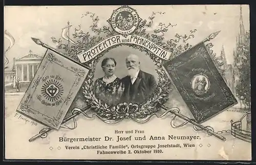 AK Wien, Josefstadt, Bürgermeister Dr. Josef und Anna Neumayer Fahnenweihe 1910