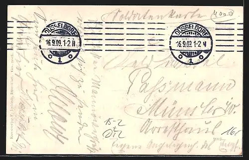 AK Düsseldorf, Zeppelin fliegt über die Strassenbahn