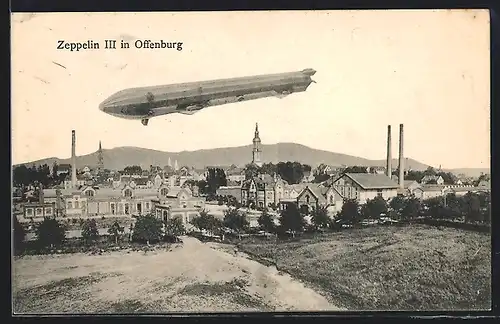 AK Offenburg, Zeppelin III über dem Ort