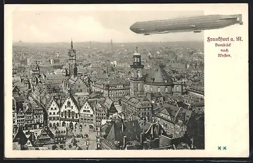 AK Frankfurt a.M., Zeppelin über der Stadt