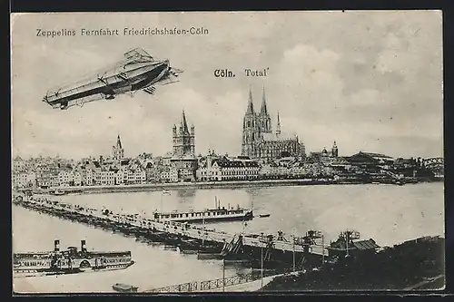 AK Köln a. Rhein, Zeppelins Fernfahrt von Friedrichshafen nach Köln