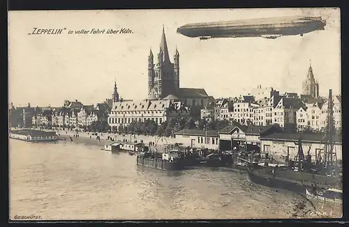 AK Köln, Zeppelin in voller Fahrt