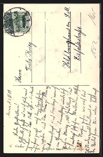 Lithographie Mainz, Zeppelin in voller Fahrt, Dom